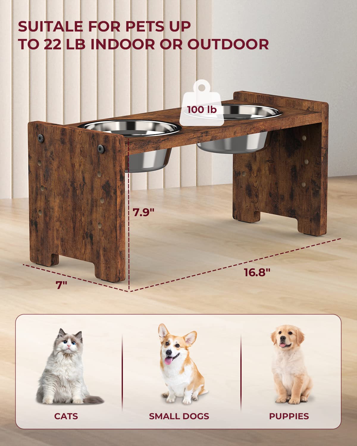 Vantic elevated dog bowls tool-free assembly for quick setup