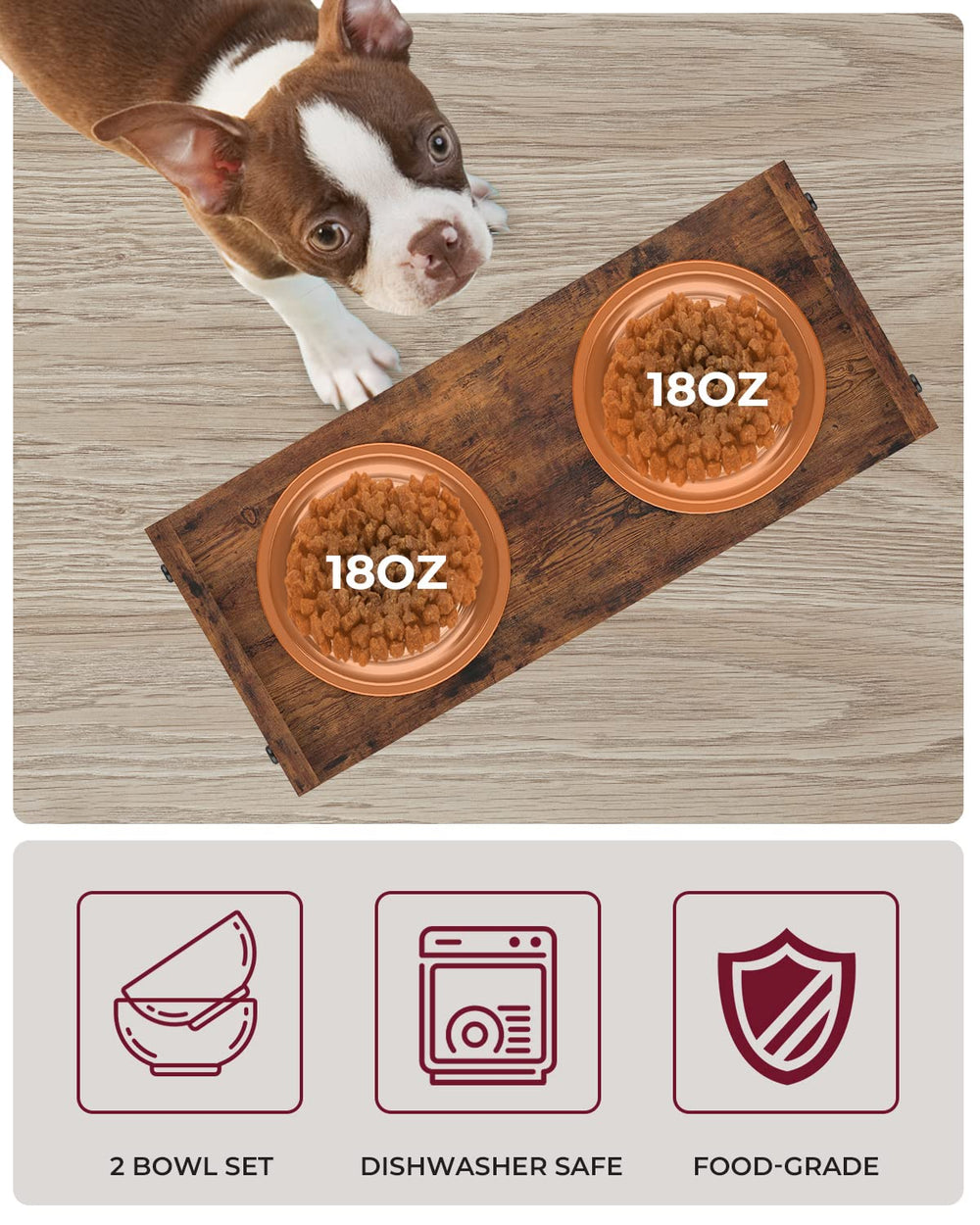 Vantic elevated dog bowls with wooden base for durability