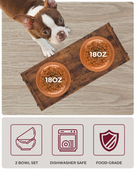 Vantic elevated dog bowls with wooden base for durability