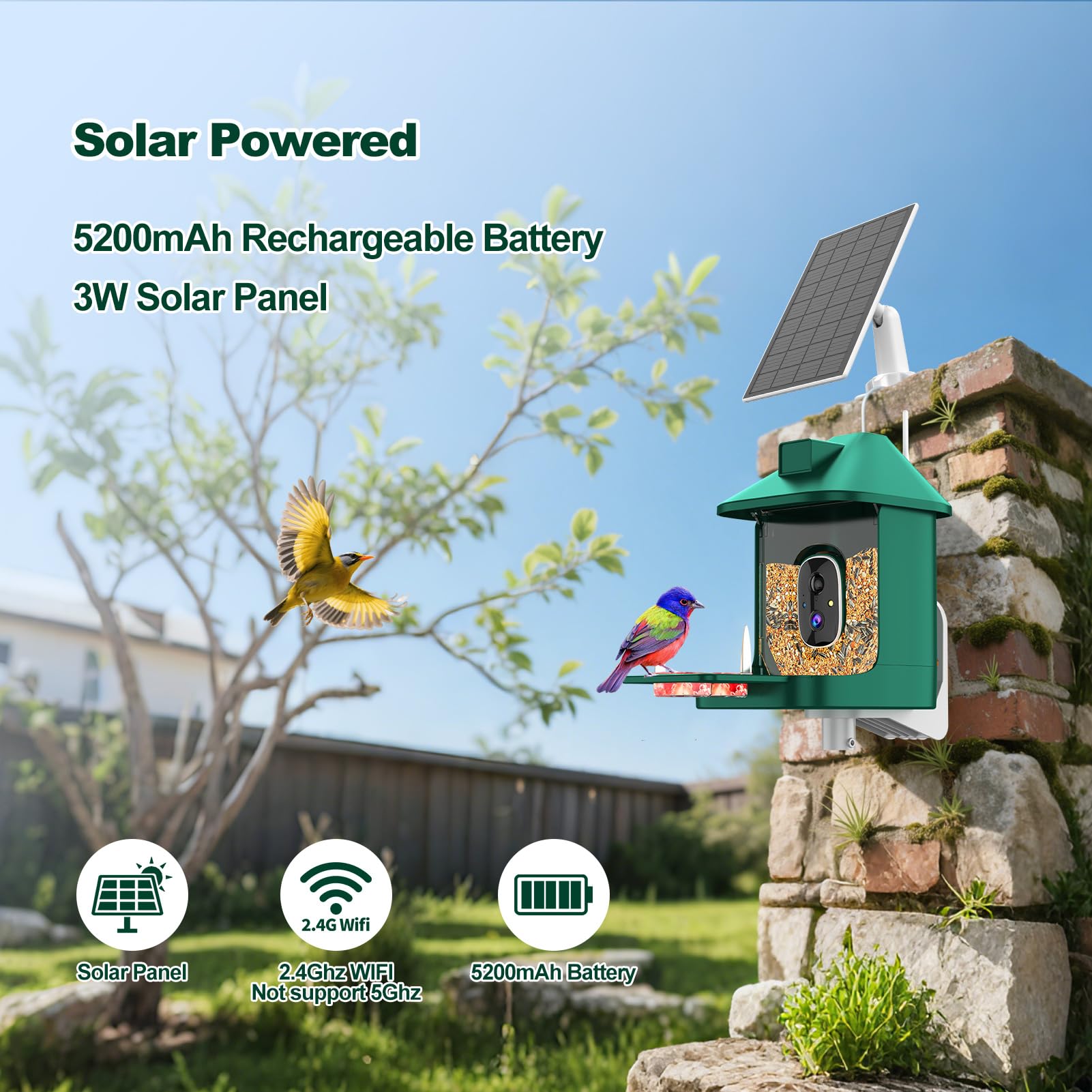 Vatjubi Bird Feeder Camera solar panel ensuring continuous charging outdoors