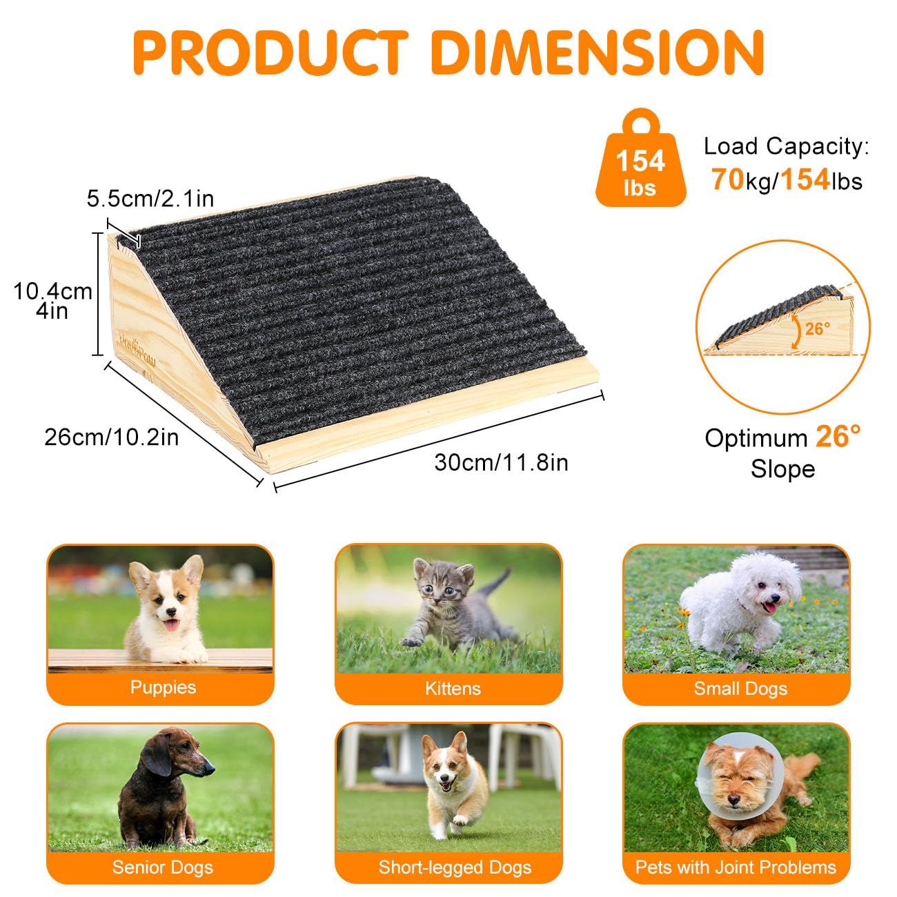 VavoPaw dog ramp top view highlights wide incline for easy climbing.