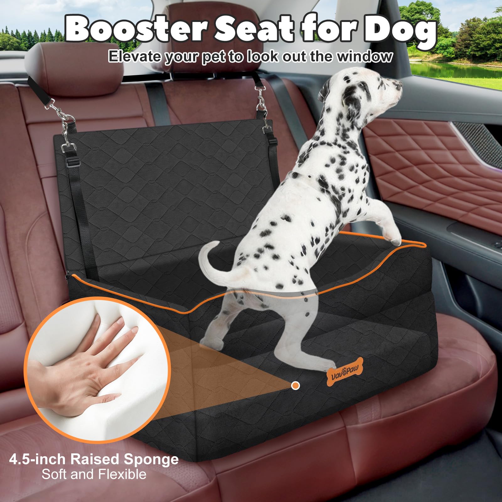 VavoPaw dog car seat side view highlighting side padding and stability.