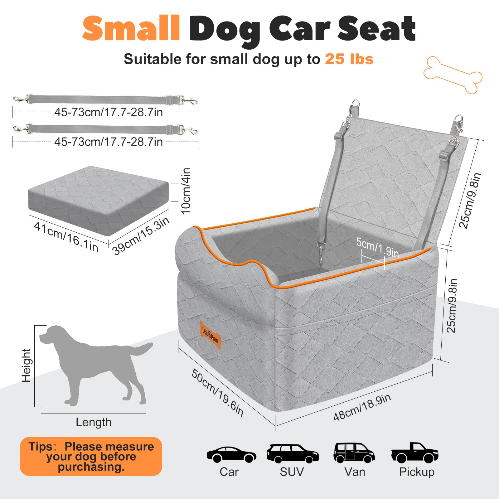 VavoPaw Small Dog Car Seat back view demonstrates sturdy attachment points for safety.
