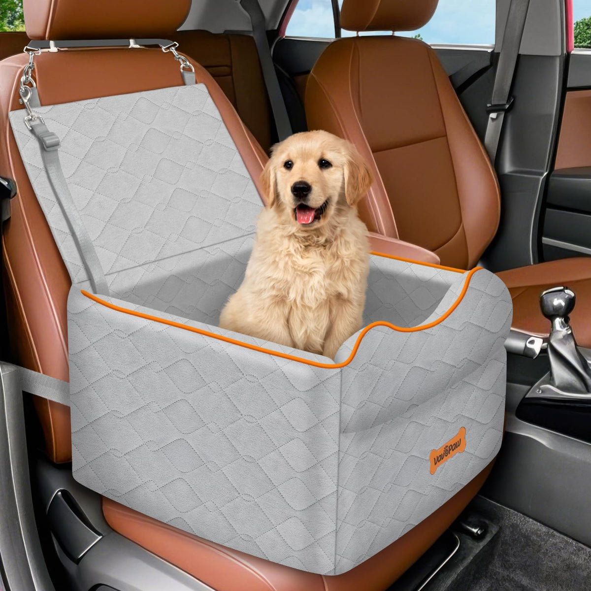 VavoPaw Small Dog Car Seat front view shows secure, spacious travel space.