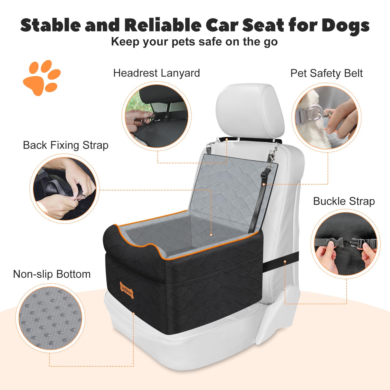 VavoPaw car seat non-slip bottom reduces shifting during travel