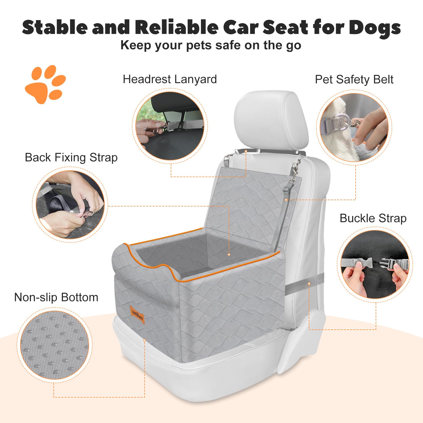 VavoPaw Small Dog Car Seat waterproof cover provides easy wipe-clean surface.