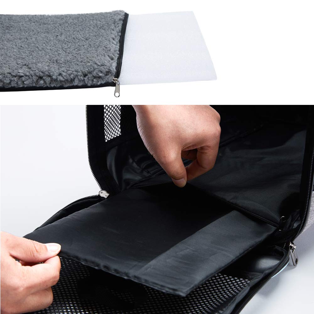 Vceoa cozy fleece bed inside for pet comfort during trips.