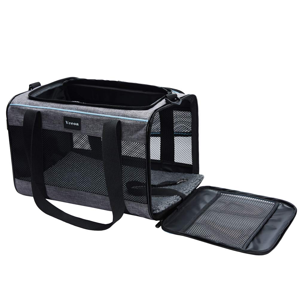 Vceoa pet carrier side view showing slim travel profile.