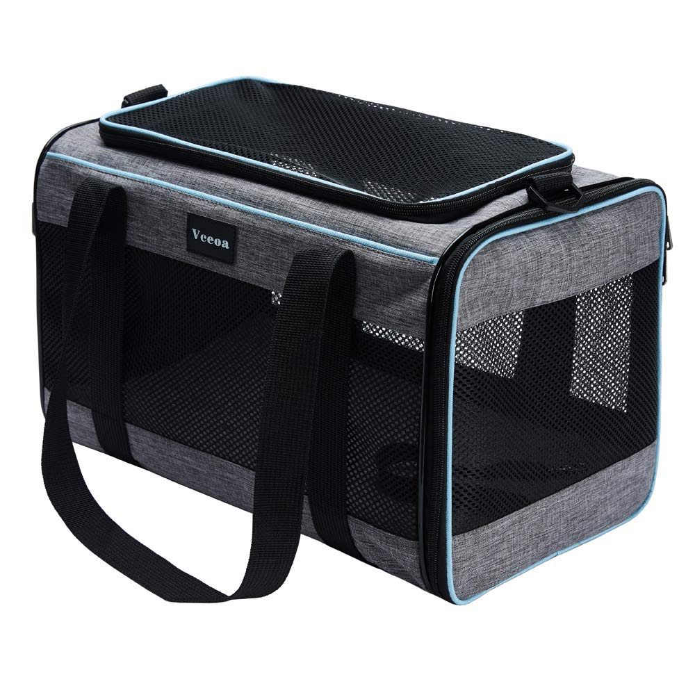 Vceoa carrier with top-entry zipper for easy pet access.
