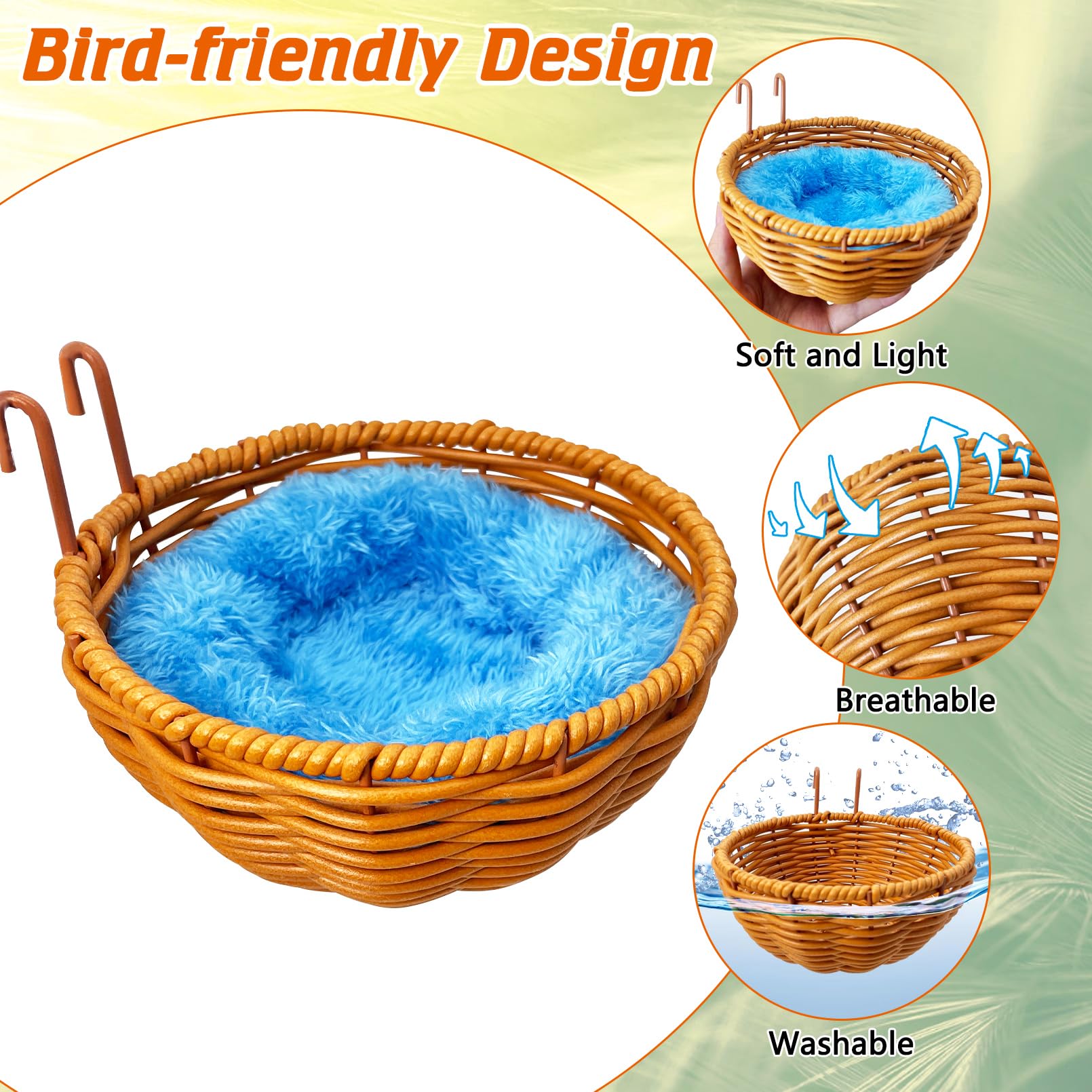 VCEPJH rattan bird nest hook-attachment demonstrates easy hanging and placement