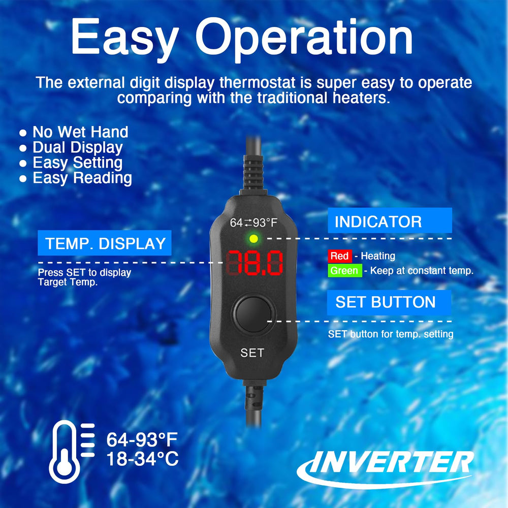 VCRAZE 25W heater for 3-5 gallon tanks with adjustable temperature.