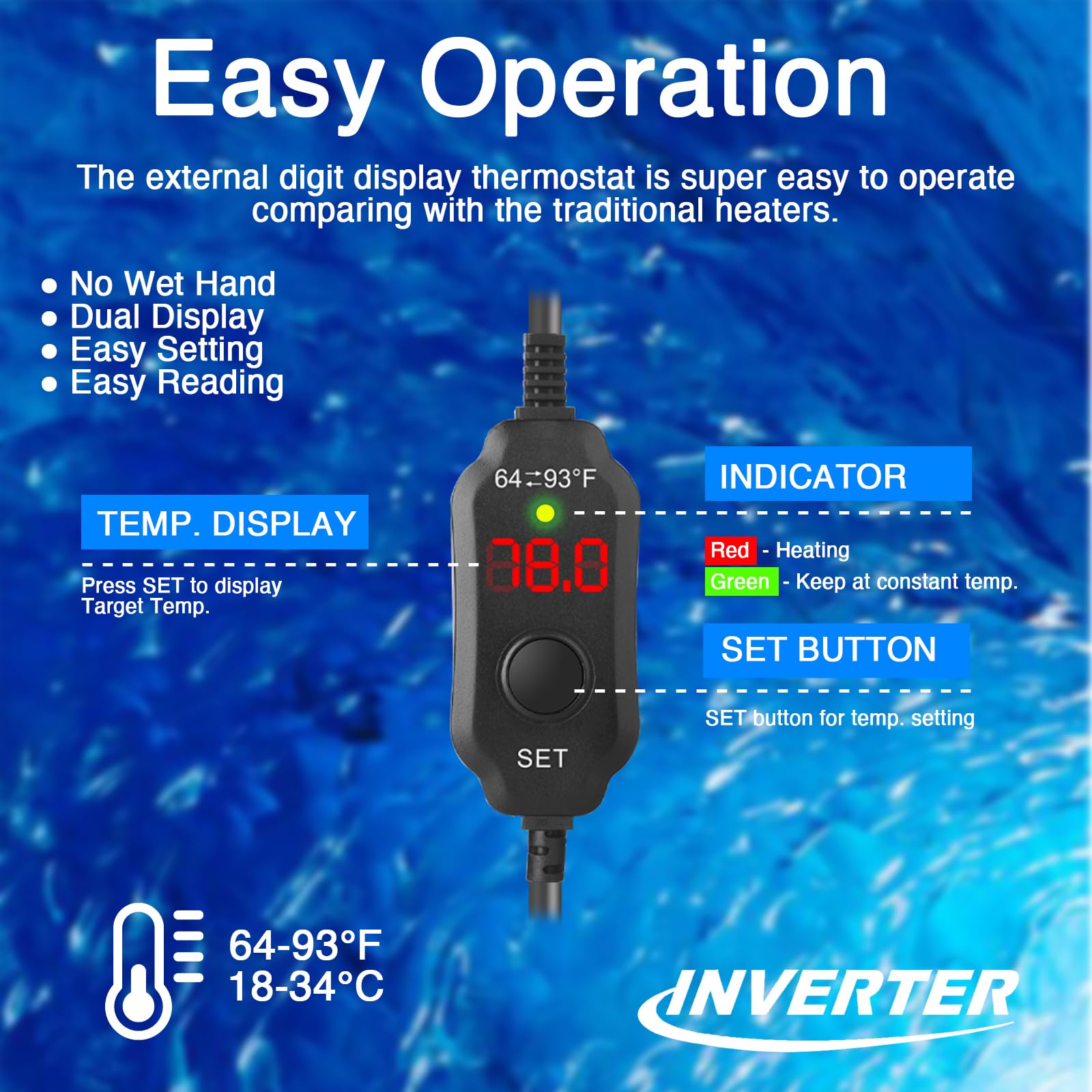 VCRAZE submersible heater design installed fully submerged for steady warmth