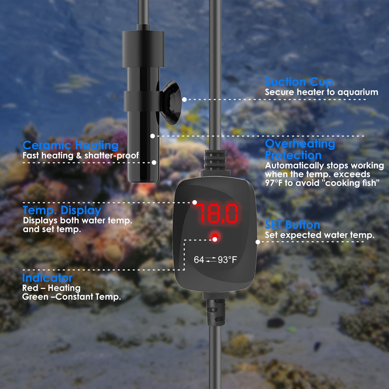 VCRAZE overheating safeguard prevents temperature spikes in compact aquariums
