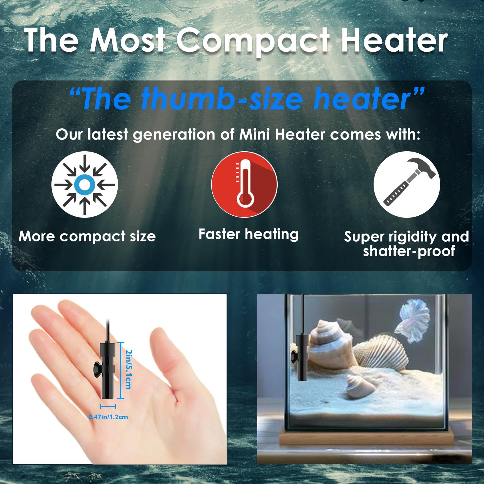 VCRAZE ultra-compact heater fits nano tanks without crowding your setup