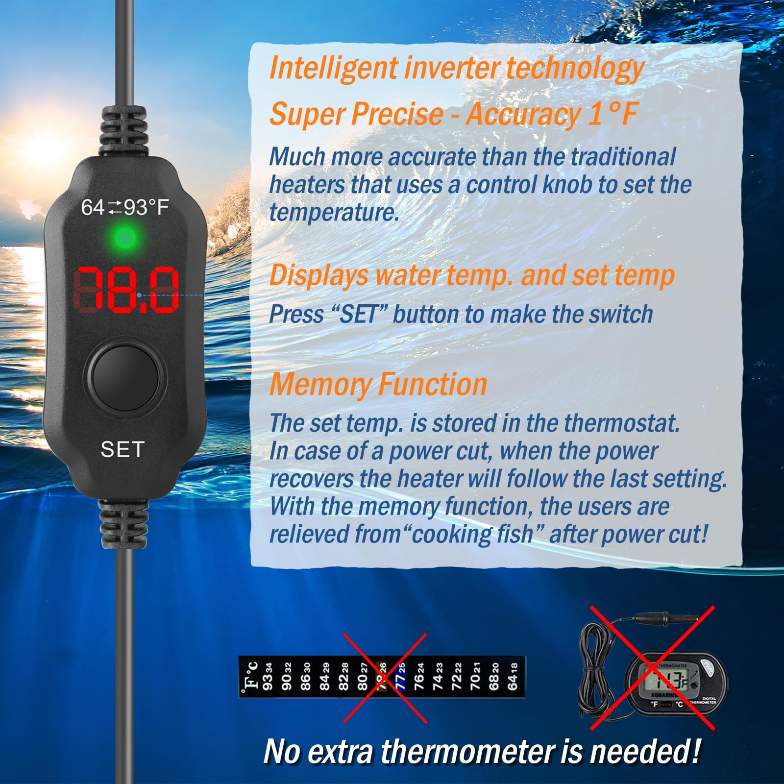VCRAZE nano tank heater with dry-run safeguard against overheating