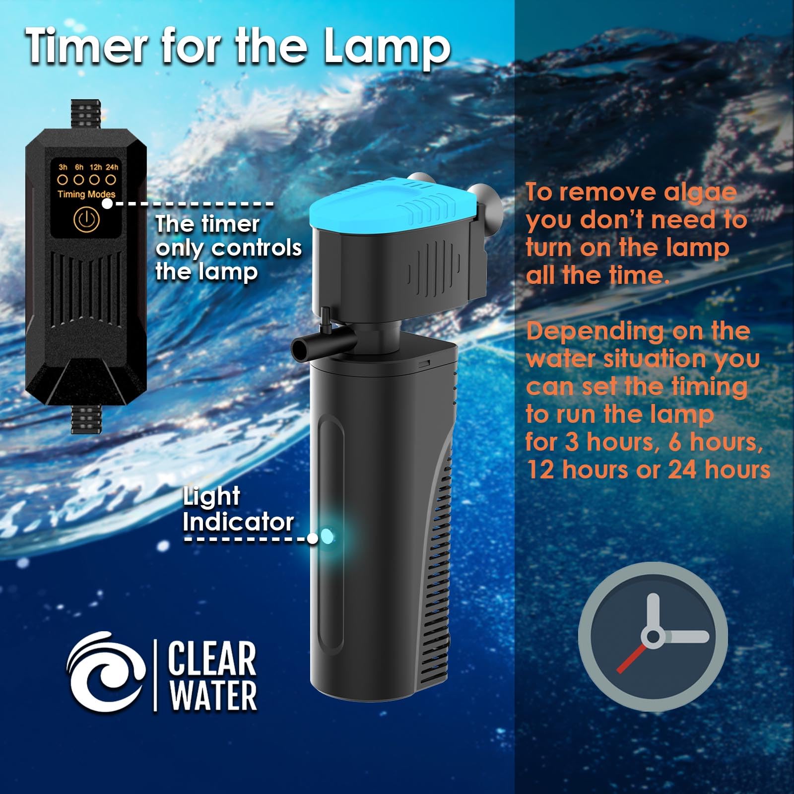 VCRAZE U-V filter sponge and chamber highlights debris capture for clearer water