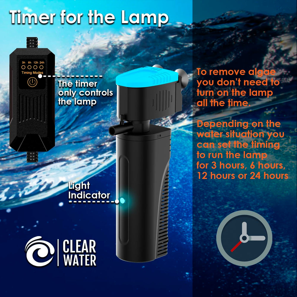 VCRAZE U-V filter sponge and chamber highlights debris capture for clearer water