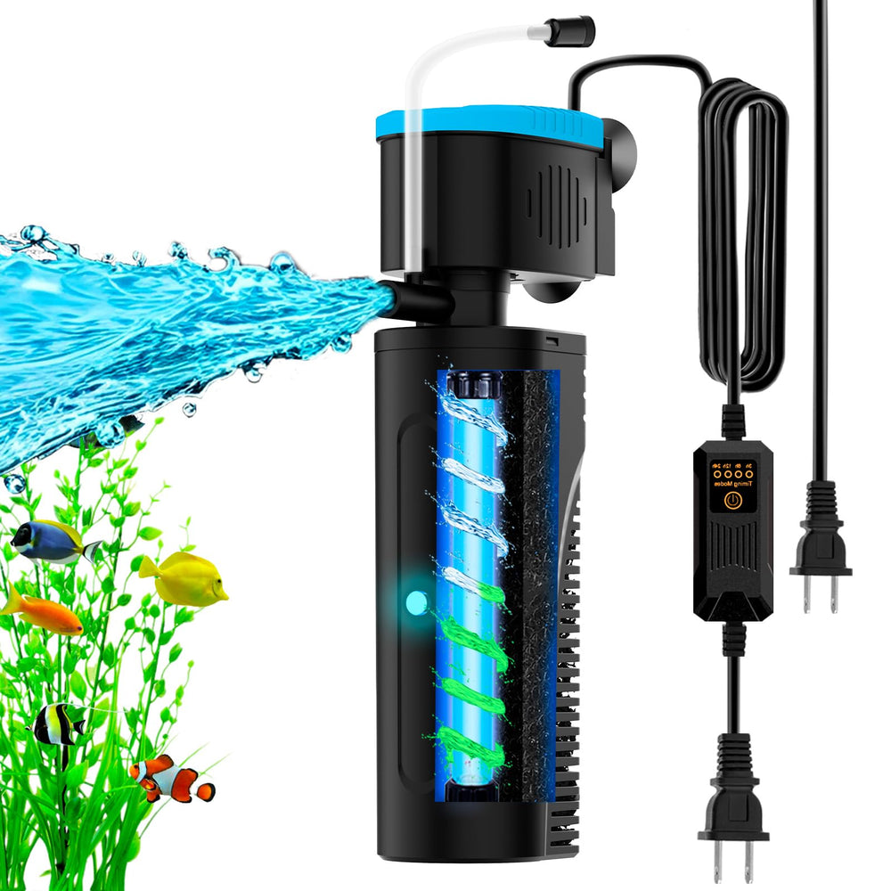 VCRAZE U-V aquarium filter front view showing compact design for healthier water circulation