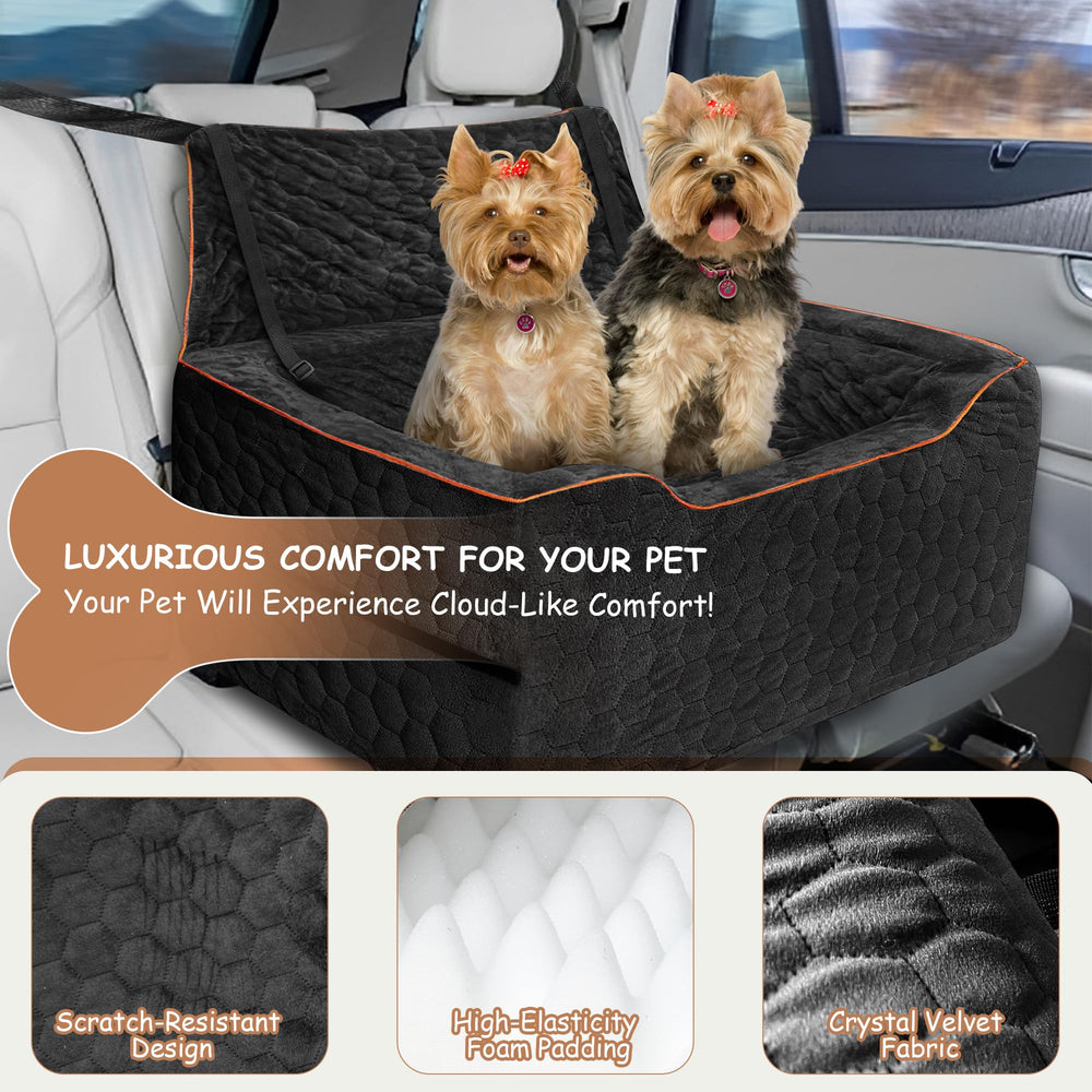 Vdamu dog booster seat protects car interior from dirt.