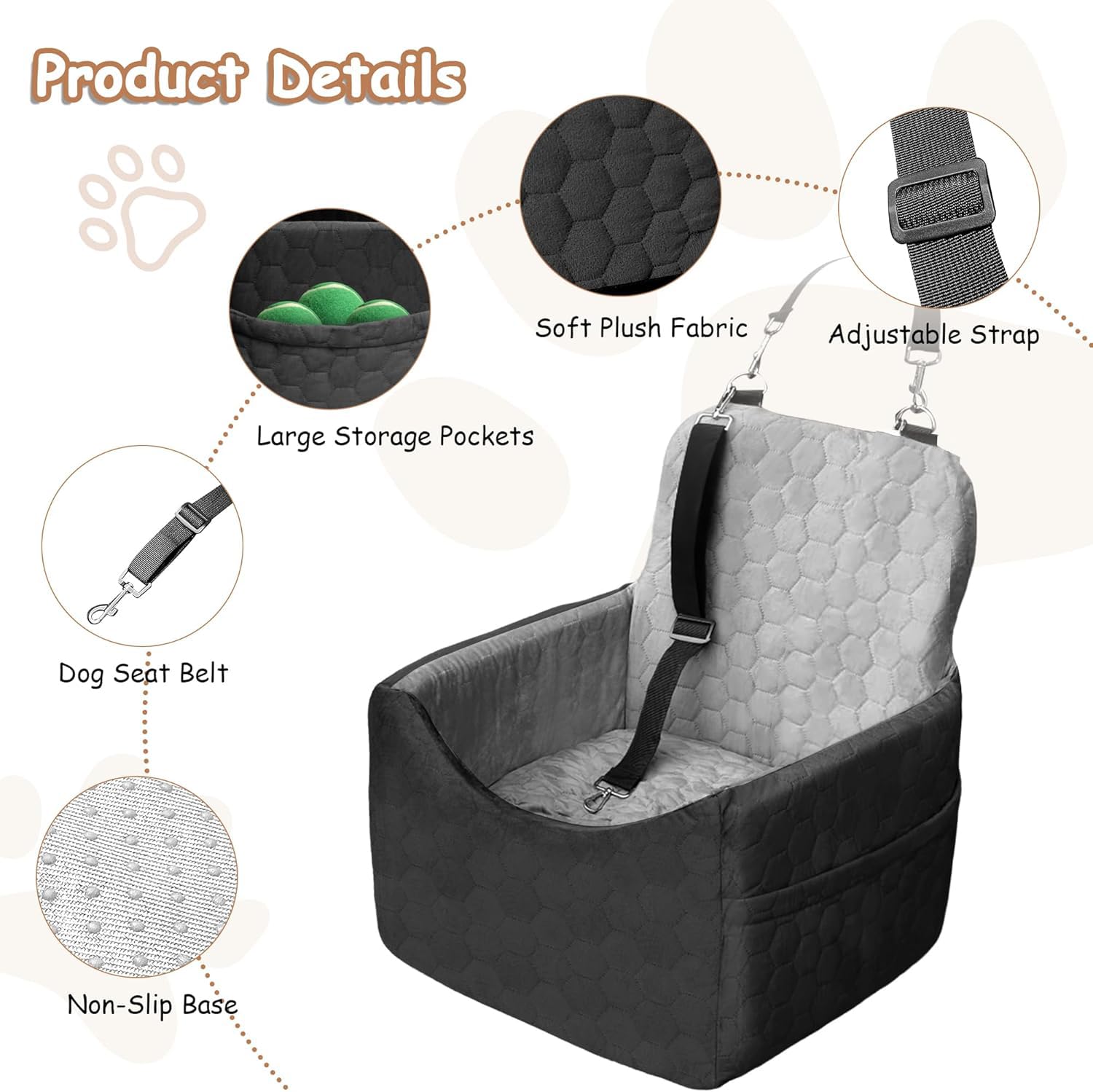 Vdamu dog car seat features built in leash for safety