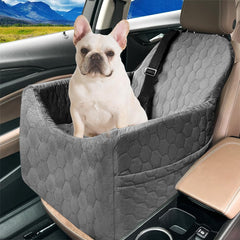 Vdamu dog car seat gray front view showing elevated cozy perch for small dogs