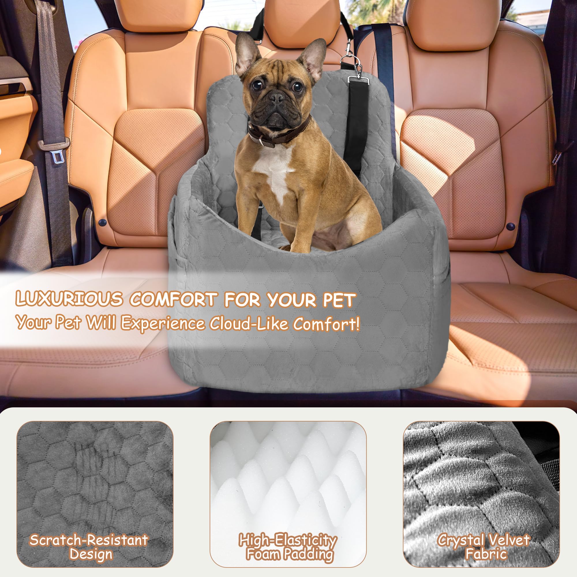 Vdamu dog car seat gray in-car use with pet for travel safety