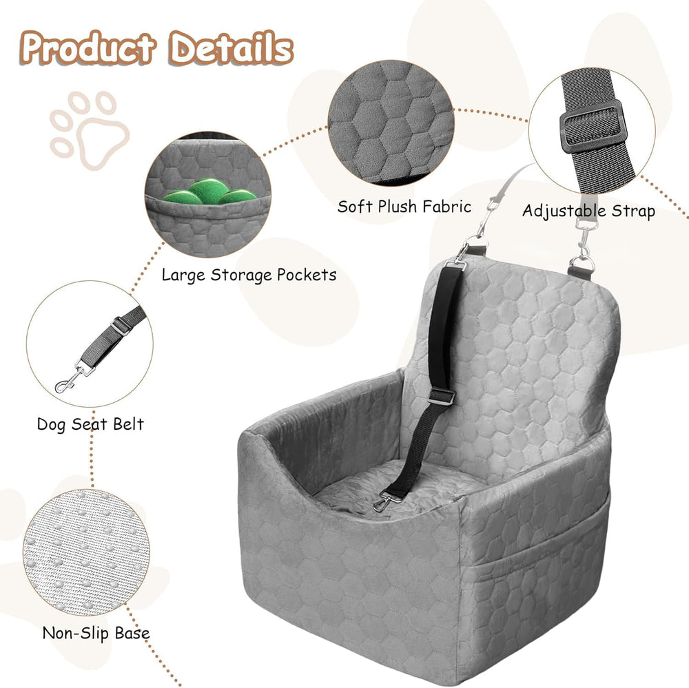 Vdamu dog car seat gray non-slip base keeps pet secure during travel