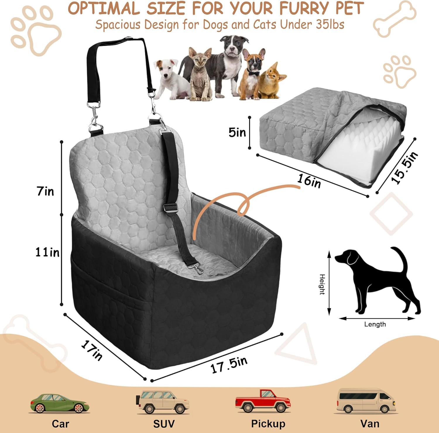 Vdamu dog car seat shows non slip base for secure driving