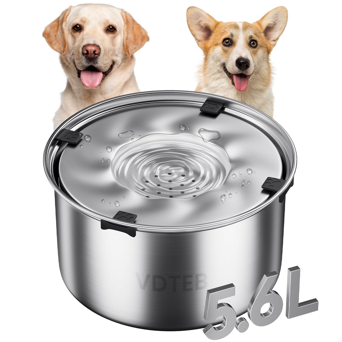 VDTEB 1.5gal spill-proof dog water bowl reduces splashes for messy drinkers