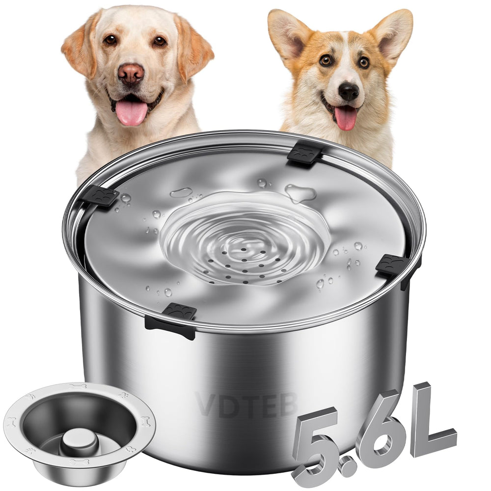 VDTEB dog water bowl side view highlights spill-proof design for clean floors.