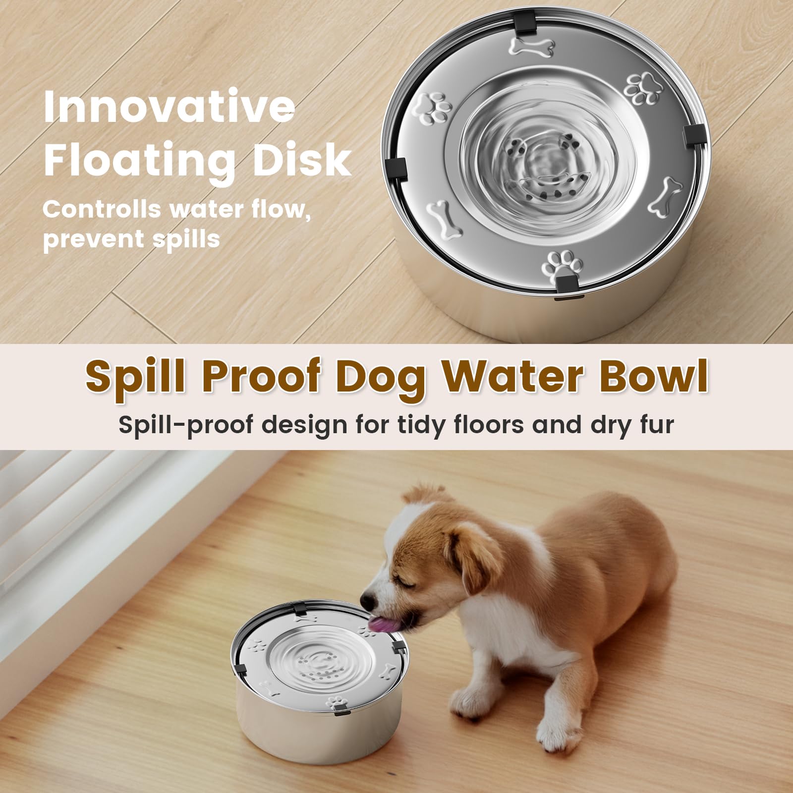 VDTEB dog water bowl anti-slip base keeps bowl stable on floors.