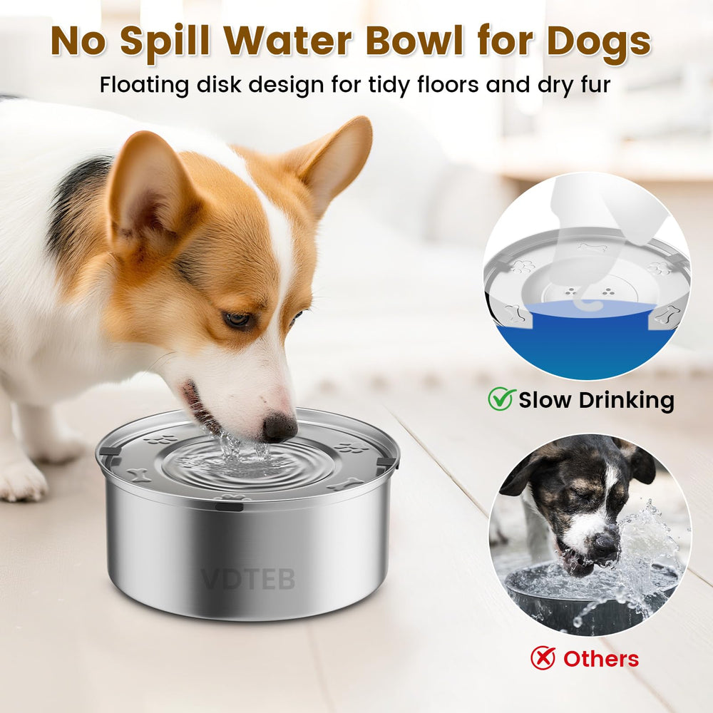VDTEB dog water bowl slow-drinking float reduces rapid sips for calmer hydration.