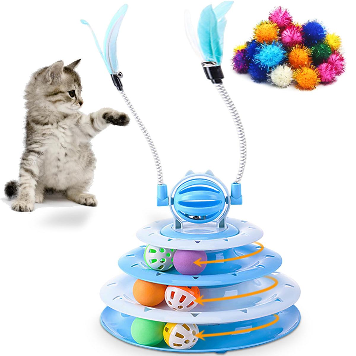 Vealind Cat Toy Roller blue 4-level turntable for engaging play and exploration