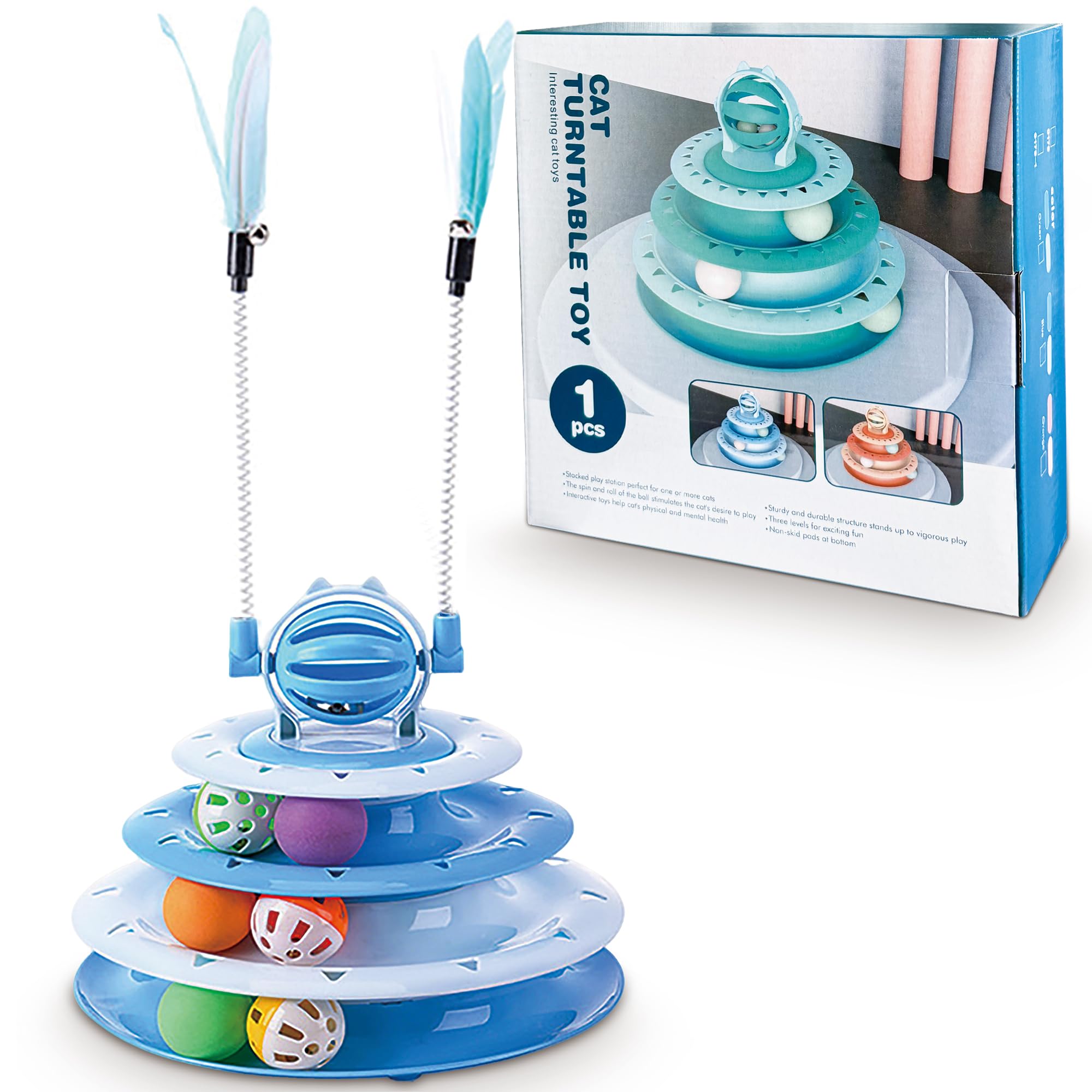Vealind Cat Toy Roller blue product shot highlighting design and color