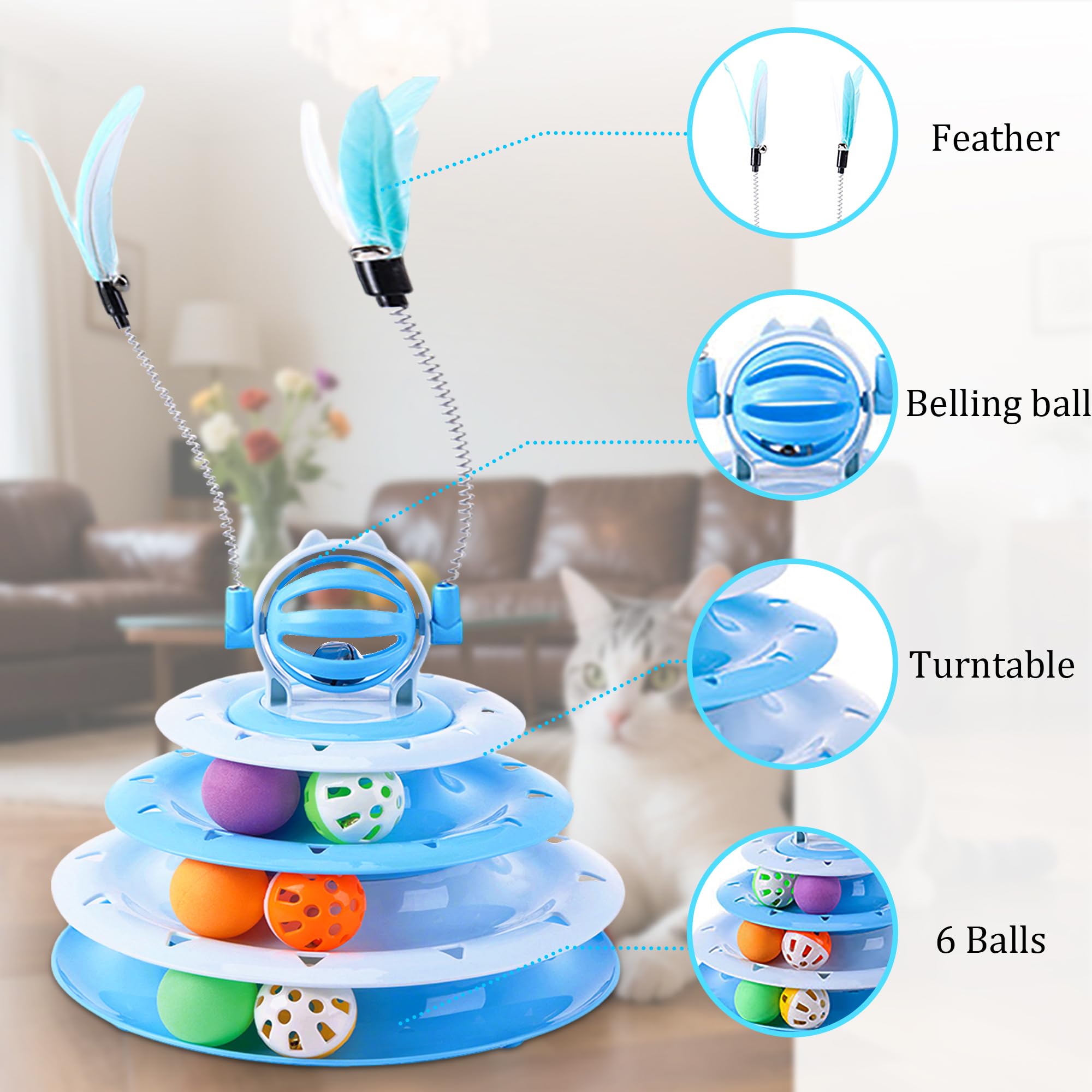 Vealind Cat Toy Roller blue pom pom balls add colorful tactile play