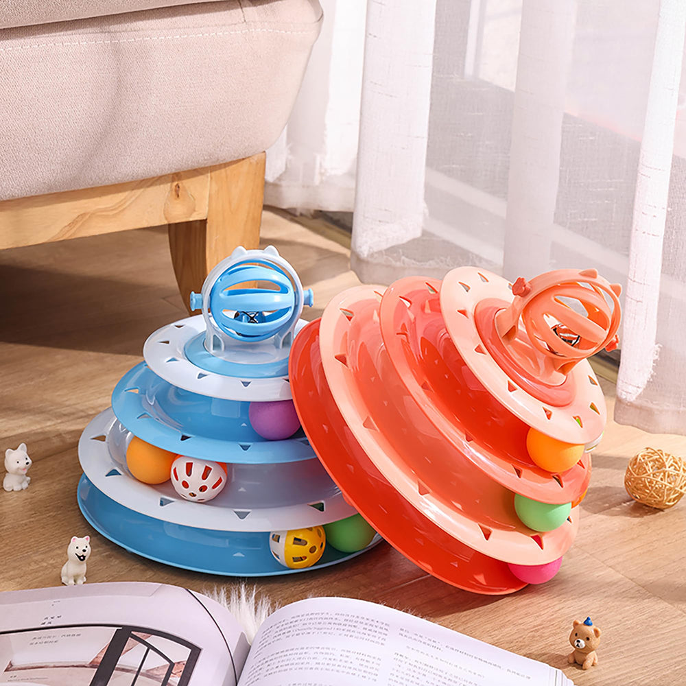 Vealind Cat Toy Roller side view emphasizes four-tier tracks in action