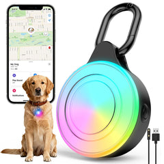 Vebiso 2-in-1 GPS tracker dog light front view shows night visibility for safe walks