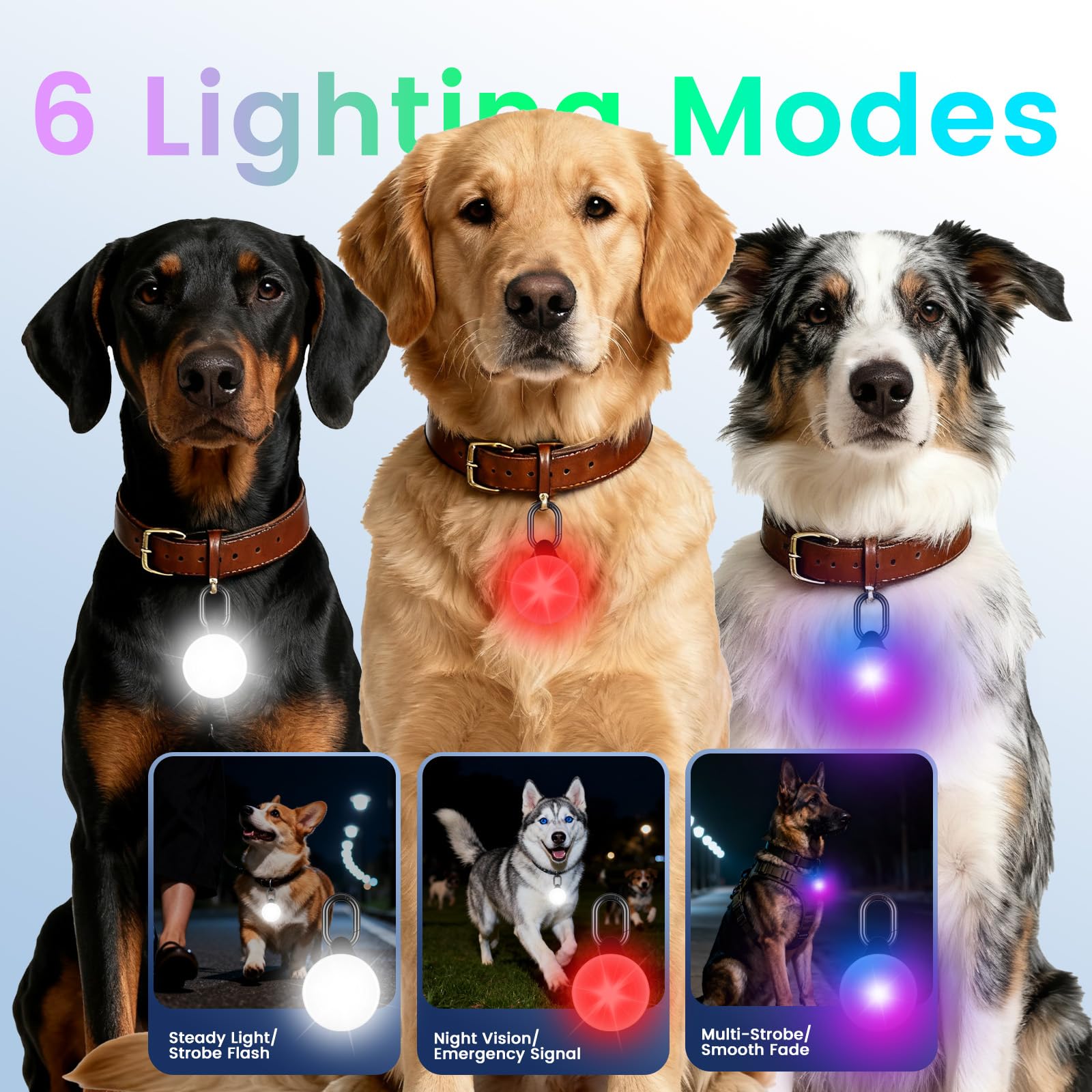 Vebiso 6-modes dog light shows emergency RGB flash for signaling