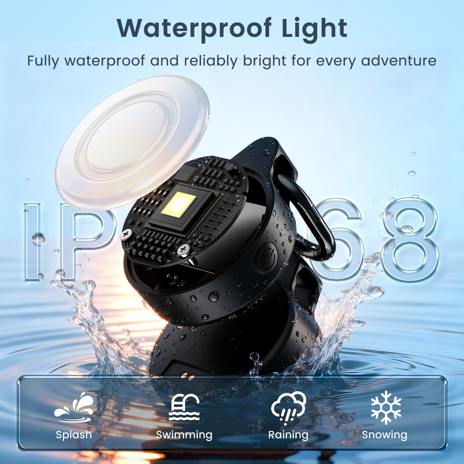 Vebiso IP68 dog light splash-proof design for rain, snow, and dust protection