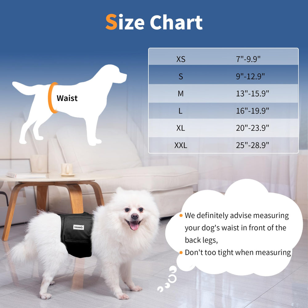Vecomfy belly band with waterproof top layer protects furniture from leaks.