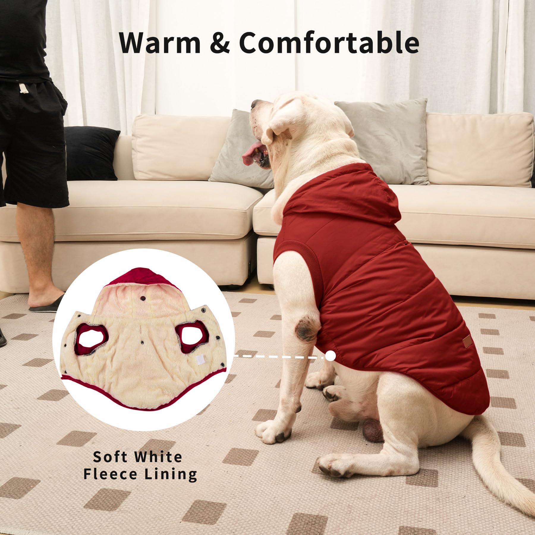 Vecomfy dog hoodie winter red close-up material shows soft, durable fabric