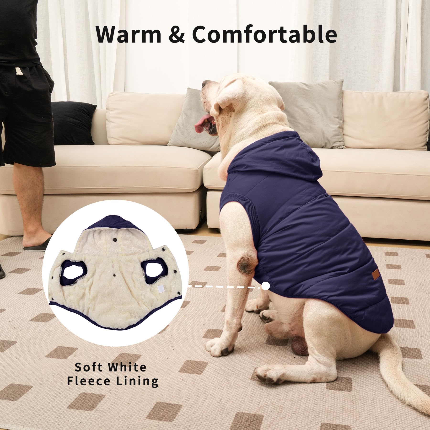 Vecomfy fleece close-up on blue M hoodie reveals plush lining and softness
