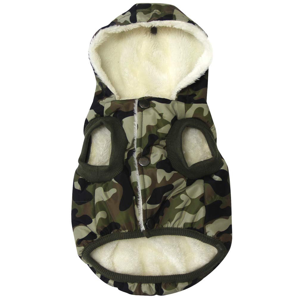 Vecomfy fleece-lined hoodie front view keeps small dogs warm during winter walks