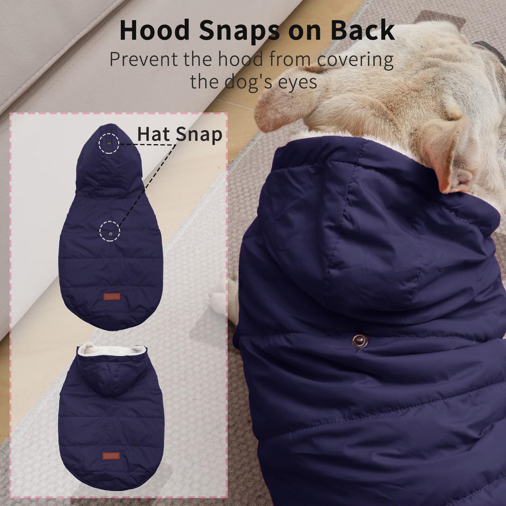 Vecomfy fleece-lined dog hoodie blue XL back view for all-around warmth