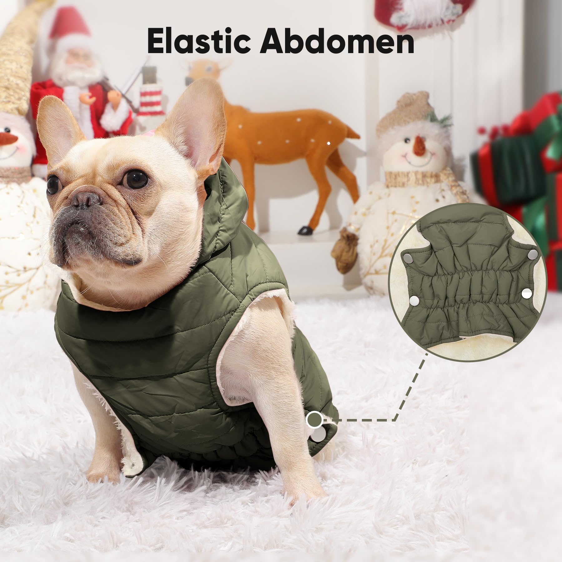 Vecomfy fleece-lined dog hoodie chest detail shows secure built-in harness for controlled walks