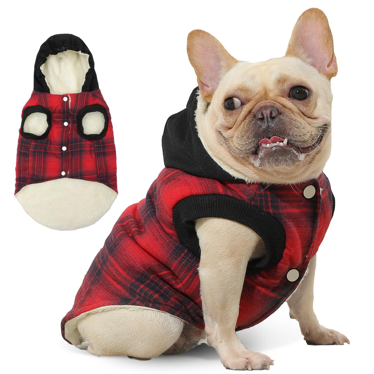 Vecomfy fleece lining dog hoodie front view offers cozy warmth for winter walks.
