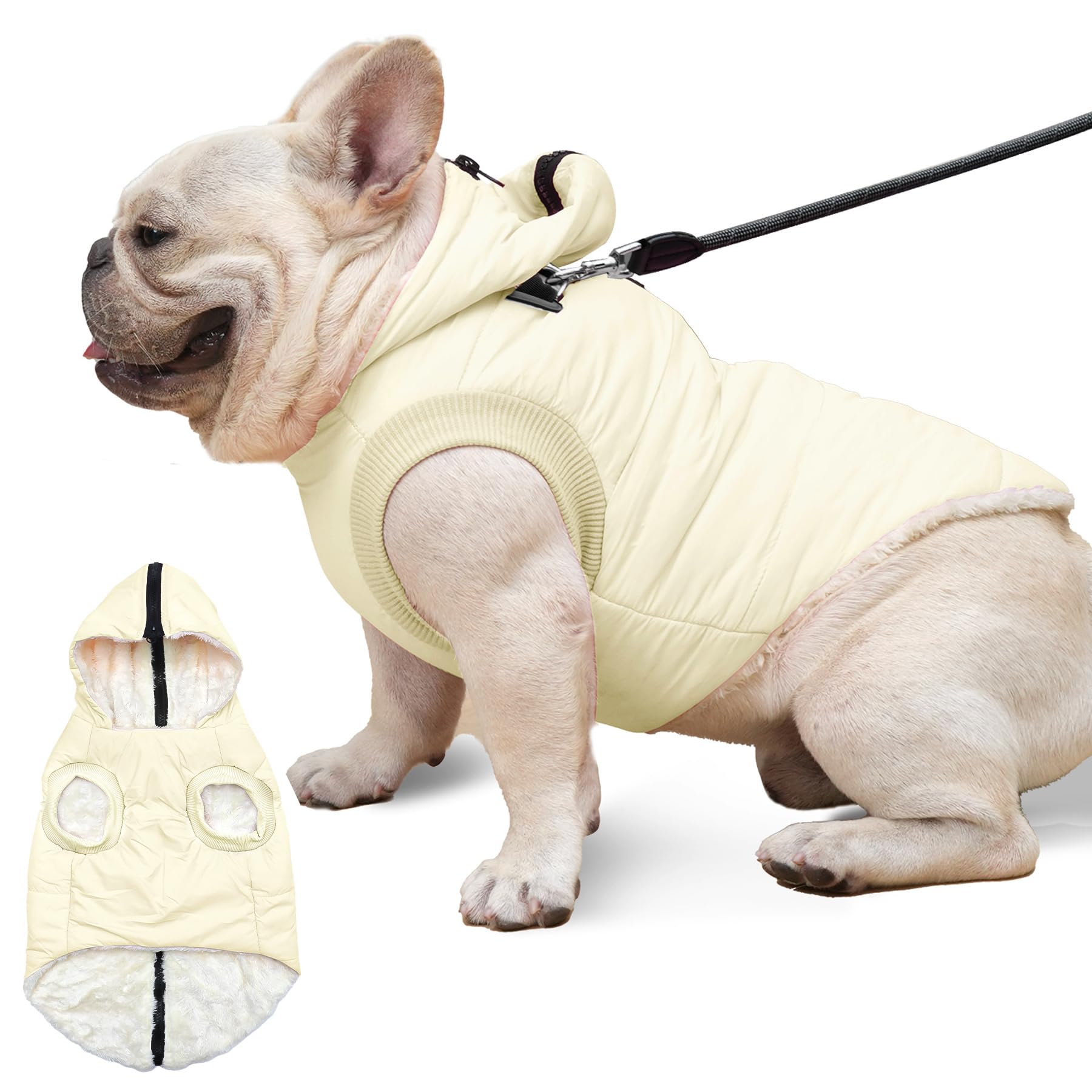 Vecomfy fleece-lining dog hoodie front view shows cozy warmth for winter walks.