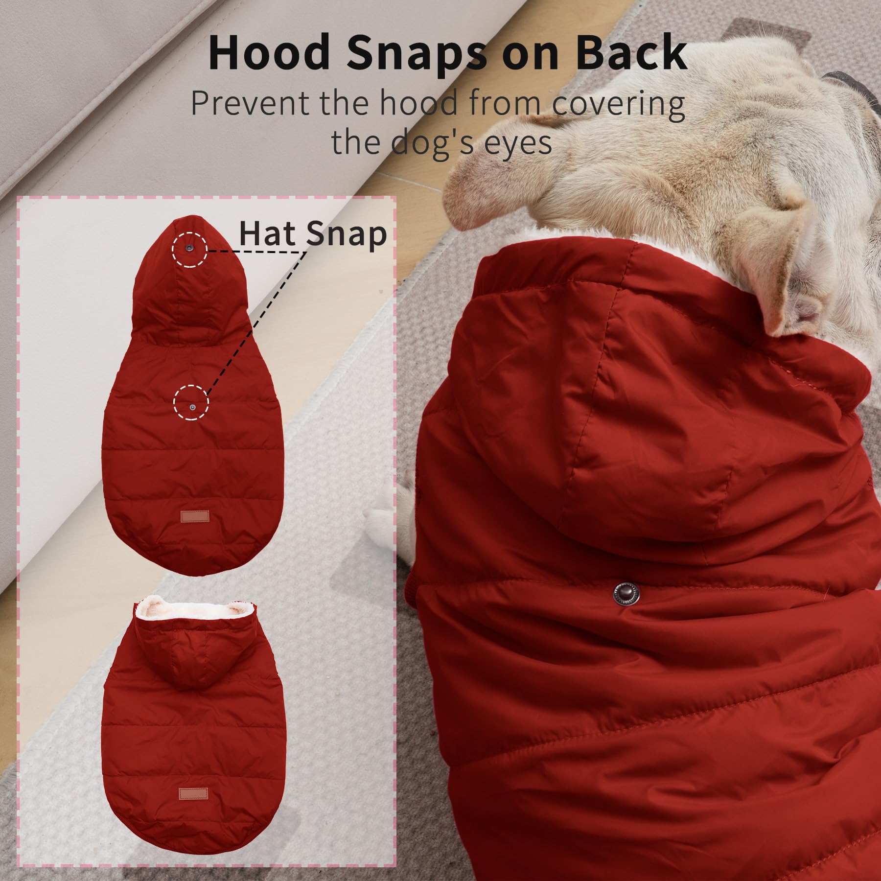 Vecomfy fleece-lined dog hoodie side view highlights lightweight warmth for chilly outings.