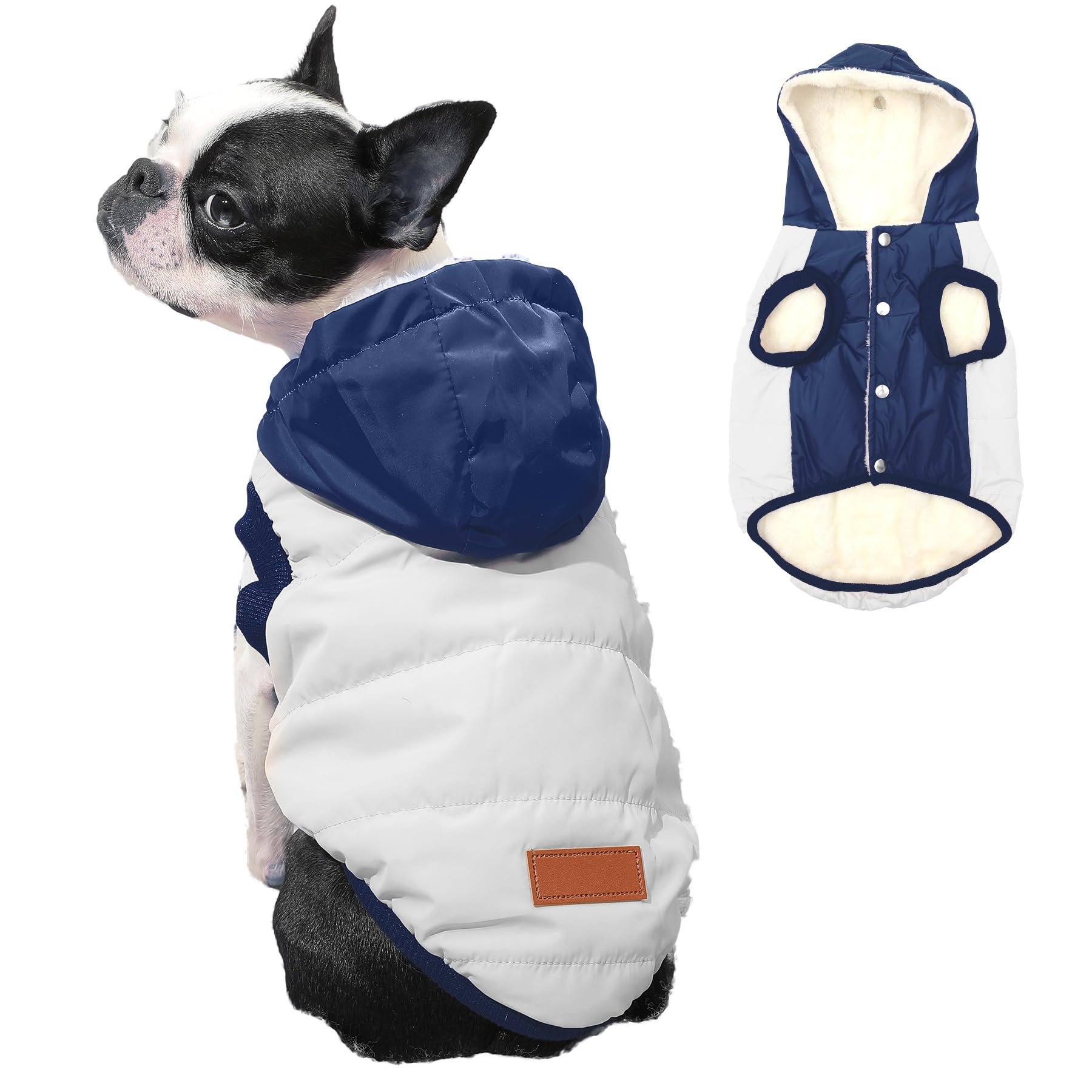 Vecomfy fleece lining dog hoodie beige back view highlighting extra warmth for winter outings.