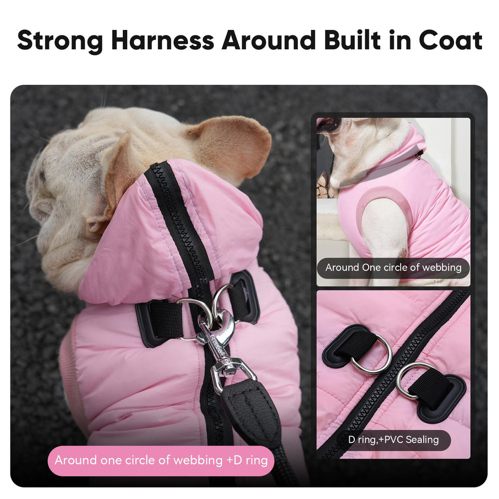 Vecomfy harness-built-in dog coat with two D rings for sturdy leash control.